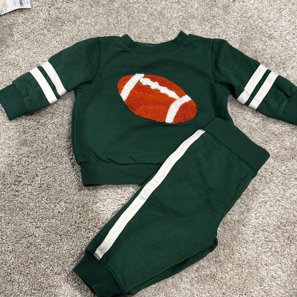 Little Me Green Football Sweatshirt and Joggers Set